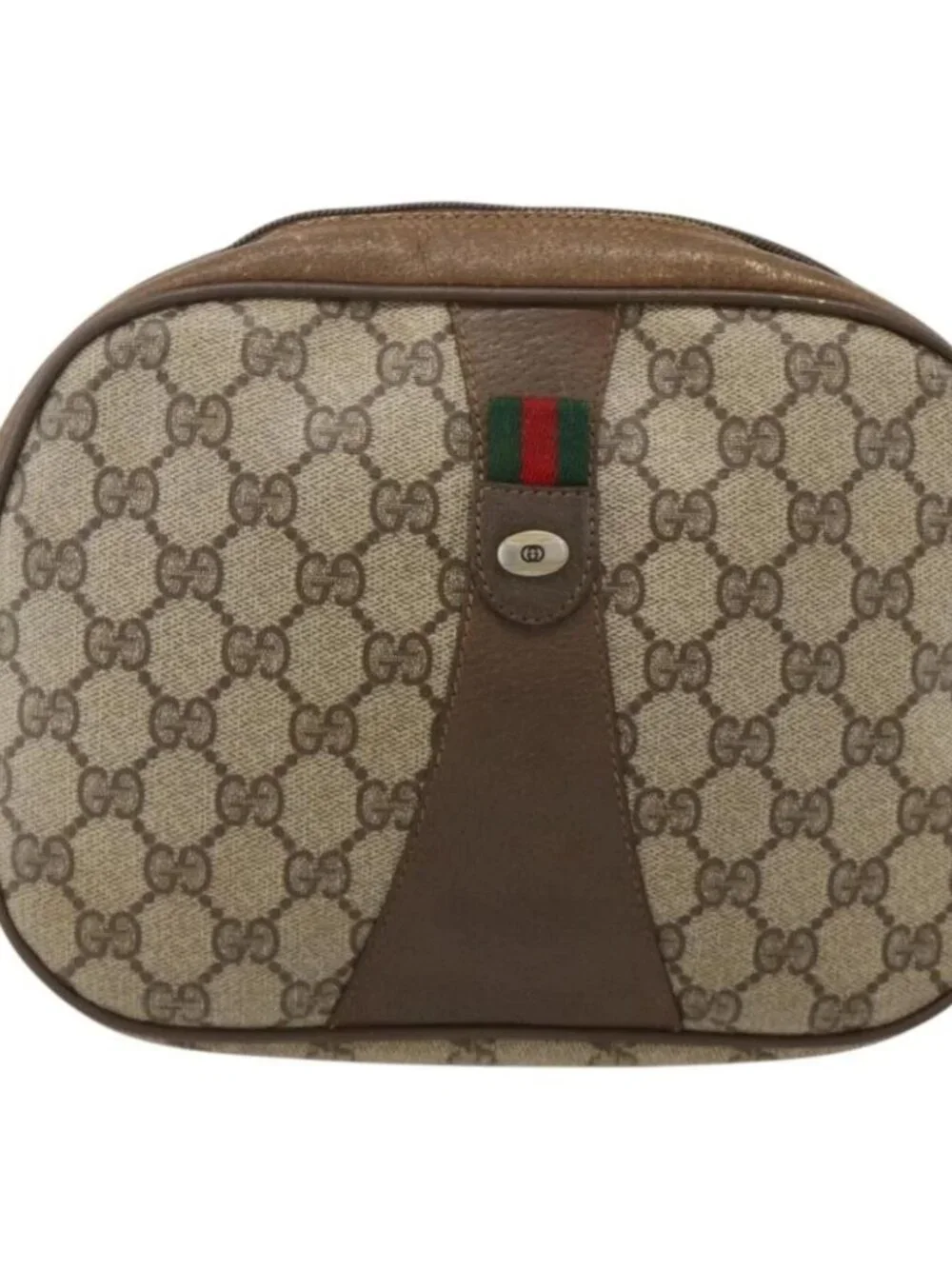 GUCCI GG Supreme Web Sherry Line Clutch Bag PVC Beige Gold 89 01 034 Auth 175777